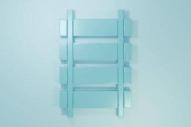 Mavi Demiryolu, mavi arka planda izole edilmiş demiryolu ikonu. Minimalizm kavramı. 3 Boyutlu resimleme.