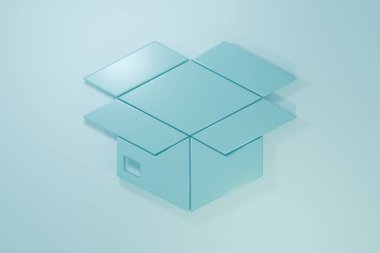Mavi karton kutu simgesi mavi arkaplanda izole edilmiş. Kutu, paket, paket işareti. Teslimat ve ambalaj. Minimalizm kavramı. 3 Boyutlu resimleme.