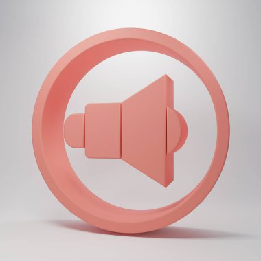 Pembe hoparlör sesi, ses sembolü, pembe arkaplanda izole edilmiş medya müzik ikonu. Minimalizm kavramı. 3 Boyutlu resimleme.