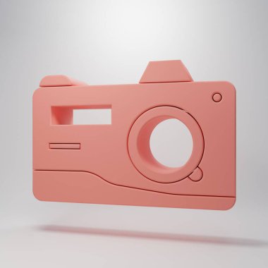 Pembe fotoğraf makinesi simgesi pembe arkaplanda izole edilmiş. Fotoğraf makinesi simgesi. Minimalizm kavramı. 3 Boyutlu resimleme.