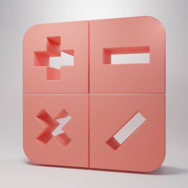 Pembe hesap makinesi simgesi pembe arkaplanda izole edilmiş. Muhasebe sembolü. İş hesaplamaları matematik eğitimi ve finans. Minimalizm kavramı. 3 Boyutlu resimleme.