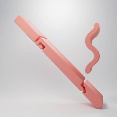 Pembe sigara ikonu pembe arka planda izole edilmiş. Tütün tabelası. Sigara içme sembolü. Minimalizm kavramı. 3 Boyutlu resimleme.