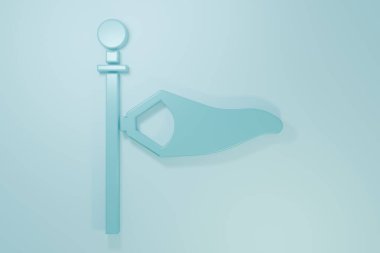 Mavi koni meteoroloji rüzgar gülü ikonu mavi arka planda izole edilmiş. Rüzgâr Sock rüzgarın yönünü ve gücünü gösteriyor. Minimalizm kavramı. 3 Boyutlu resimleme.