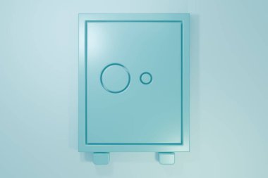 Mavi Güvenli simgesi mavi arkaplanda izole edildi. Kapı, şifreli bir banka kasası. Güvenilir Veri Koruma. Minimalizm kavramı. 3 Boyutlu resimleme.