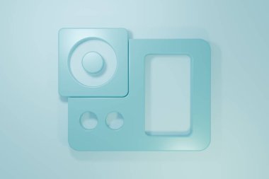 Mavi fotograf makinesi simgesi mavi arkaplanda izole edildi. Fotoğraf makinesi simgesi. Minimalizm kavramı. 3 Boyutlu resimleme.