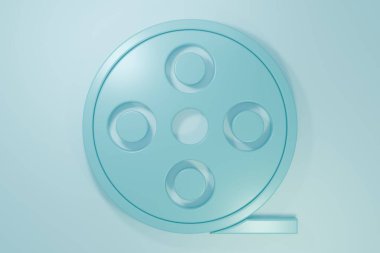 Mavi Film makarası ikonu mavi arkaplanda izole edildi. Minimalizm kavramı. 3 Boyutlu resimleme.