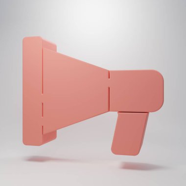Pembe megafon simgesi pembe arkaplanda izole edilmiş. Sözcü işareti. Minimalizm kavramı. 3 Boyutlu resimleme.
