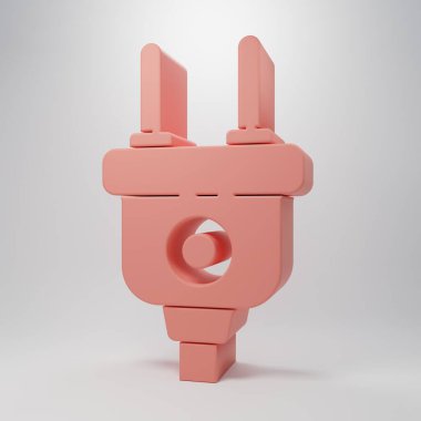 Pembe elektrik prizi simgesi pembe arkaplanda izole edilmiş. Bağlantı kavramı ve elektriğin kesilmesi. Minimalizm kavramı. 3 Boyutlu resimleme.