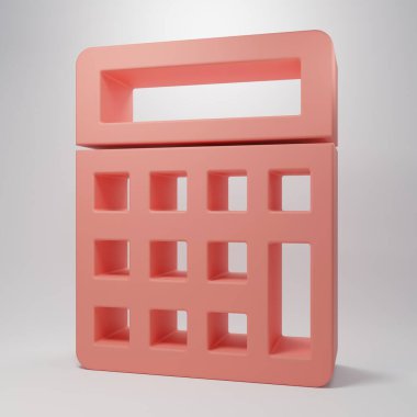 Pembe hesap makinesi simgesi pembe arkaplanda izole edilmiş. Muhasebe sembolü. İş hesaplamaları matematik eğitimi ve finans. Minimalizm kavramı. 3 Boyutlu resimleme.