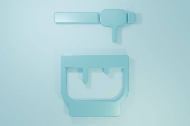 Mavi Bal Balı Çubuğu ve Kase ikonu mavi arka planda izole edilmiş. Tatlı kepçe. Minimalizm kavramı. 3 Boyutlu resimleme.