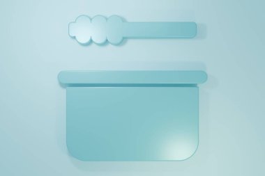 Mavi sauna kovası ve kepçe ikonu mavi arka planda izole edilmiş. Minimalizm kavramı. 3 Boyutlu resimleme.