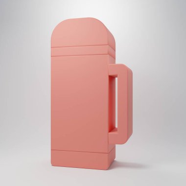 Pink Thermos container icon isolated on pink background. Thermo flask icon. Camping and hiking equipment. Minimalism concept. 3D render illustration.