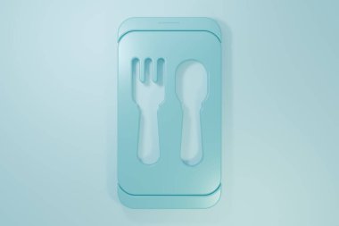 Blue Online sipariş ve fast food dağıtım ikonu mavi arka planda izole edildi. Burger tabelası. Minimalizm kavramı. 3 Boyutlu resimleme.