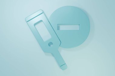 Tıbbi muayene ikonu için mavi tıbbi termometre mavi arka planda izole edildi. Minimalizm kavramı. 3 Boyutlu resimleme.