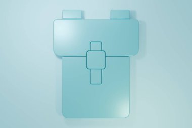 Mavi okul sırt çantası simgesi mavi arkaplanda izole edildi. Minimalizm kavramı. 3 Boyutlu resimleme.