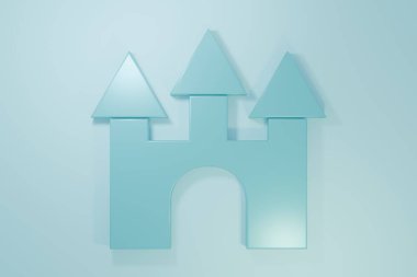 Mavi Şato simgesi mavi arkaplanda izole edildi. Minimalizm kavramı. 3 Boyutlu resimleme.