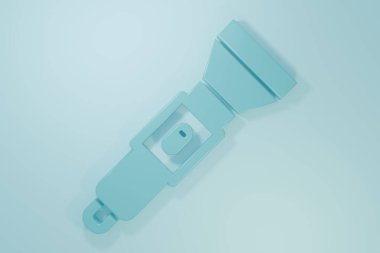 Mavi El feneri simgesi mavi arkaplanda izole edildi. Minimalizm kavramı. 3 Boyutlu resimleme.