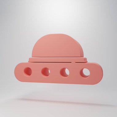 Pembe UFO uçan uzay gemisi simgesi pembe arka planda izole edildi. Uçan daire. Uzaylı uzay gemisi. Gelecekteki bilinmeyen uçan nesne. Minimalizm kavramı. 3 Boyutlu resimleme.