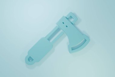 Mavi ahşap balta simgesi mavi arkaplanda izole edildi. Oduncu baltası. Minimalizm kavramı. 3 Boyutlu resimleme.