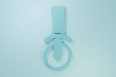 Mavi Pizza bıçağı ikonu mavi arka planda izole edilmiş. Pizza kesme tabelası. Çelik mutfak gereçleri. Minimalizm kavramı. 3 Boyutlu resimleme.