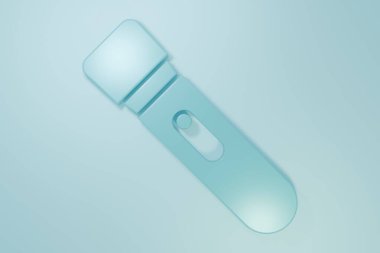 Mavi El feneri simgesi mavi arkaplanda izole edildi. Minimalizm kavramı. 3 Boyutlu resimleme.