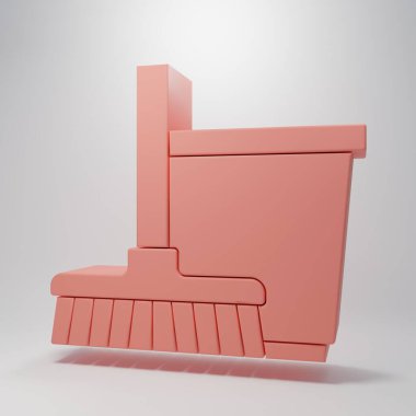 Pembe Paspas ve kova ikonu pembe arka planda izole edilmiş. Temizlik hizmeti konsepti. Minimalizm kavramı. 3 Boyutlu resimleme.