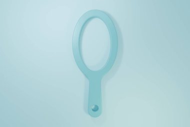 Mavi El ayna ikonu mavi arkaplanda izole edildi. Minimalizm kavramı. 3 Boyutlu resimleme.