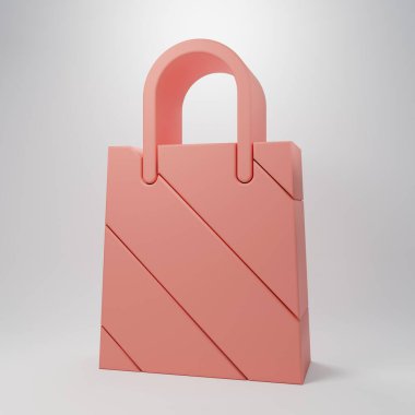 Pembe Noel kâğıdı alışveriş poşeti ikonu pembe arka planda izole edilmiş. Paket işareti. Mutlu Noeller ve mutlu yıllar. Minimalizm kavramı. 3 Boyutlu resimleme.