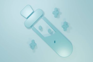 Blue Bottle with potion icon isolated on blue background. Flask with magic potion. Minimalism concept. 3D render illustration.