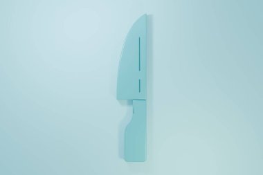 Mavi Barbekü Bıçağı ikonu mavi arka planda izole edildi. Mutfak bıçağı ikonu. Barbekü bıçağı işareti. Barbekü ve ızgara aleti. Minimalizm kavramı. 3 Boyutlu resimleme.