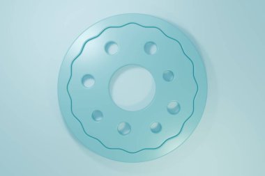 Mavi arka planda izole edilmiş tatlı jöleli donut. Minimalizm kavramı. 3 Boyutlu resimleme.