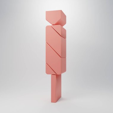 Pembe Şeker ikonu pembe arka planda izole edilmiş. Minimalizm kavramı. 3 Boyutlu resimleme.