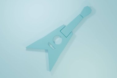 Mavi elektro gitar ikonu mavi arkaplanda izole edilmiş. Minimalizm kavramı. 3 Boyutlu resimleme.