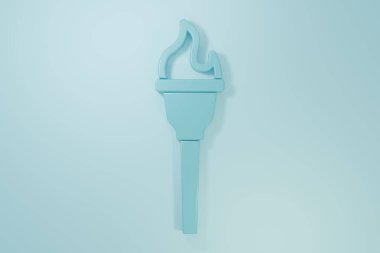 Mavi El Feneri alev ikonu mavi arkaplanda izole edildi. Sembol ateşi sıcak, alev gücü, alev ve ısı. Minimalizm kavramı. 3 Boyutlu resimleme.