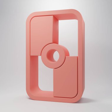 Pembe Yunan kalkanı. Pembe arka planda Yunan süs simgesi var. Minimalizm kavramı. 3 Boyutlu resimleme.