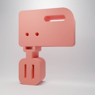 Pembe elektrikli karıştırıcı ikonu pembe arka planda izole edilmiş. Mutfak blenderi. Minimalizm kavramı. 3 Boyutlu resimleme .