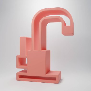 Pembe musluk ikonu pembe arka planda izole edilmiş. Minimalizm kavramı. 3 Boyutlu resimleme .