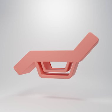Pembe güneşli yatak ikonu pembe arka planda izole edilmiş. Güneş şezlongu. Minimalizm kavramı. 3 Boyutlu resimleme .