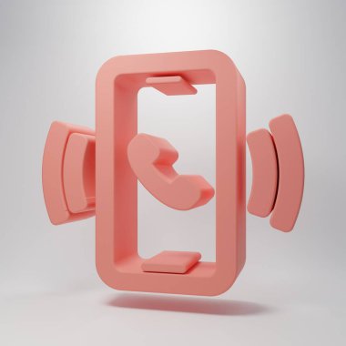 Pembe Telefon 24 saat boyunca pembe arka planda izole edilmiş ikon desteği. Tüm gün müşteri destek merkezi. Tam zamanlı çağrı servisi. Minimalizm kavramı. 3 Boyutlu resimleme .