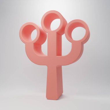 Pembe çiçekli ağaç dalı pembe arka planda izole edilmiş bir çiçek ikonu. Minimalizm kavramı. 3 Boyutlu resimleme .