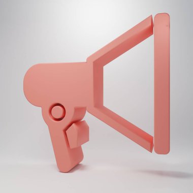 Pembe megafon simgesi pembe arkaplanda izole edilmiş. Sözcü işareti. Minimalizm kavramı. 3 Boyutlu resimleme.