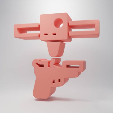 Pembe 3D yazıcı tabancası ikonu pembe arka planda izole edilmiş. 3D baskı. Minimalizm kavramı. 3 Boyutlu resimleme.