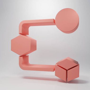 Pembe Isometric küp simgesi pembe arkaplanda izole edilmiş. Geometrik küp katı simge. 3 boyutlu kare işareti. Kutu sembolü. Minimalizm kavramı. 3 Boyutlu resimleme.