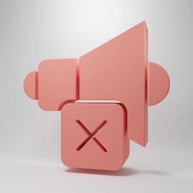 Pembe Hoparlör dilsiz simgesi pembe arkaplanda izole edildi. Ses simgesi yok. Ses Kapalı sembolü. Minimalizm kavramı. 3 Boyutlu resimleme.