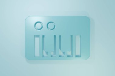 Mavi Müzik Sentezleyici simgesi mavi arkaplanda izole edildi. Elektronik piyano. Minimalizm kavramı. 3 Boyutlu resimleme.