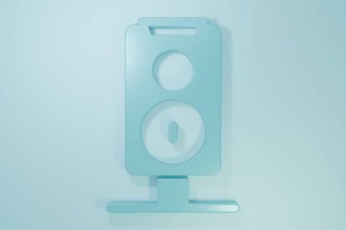 Mavi Stereo hoparlör ikonu mavi arkaplanda izole edildi. Ses sistemi hoparlörleri. Müzik ikonu. Müzikal sütun hoparlörü. Minimalizm kavramı. 3 Boyutlu resimleme.