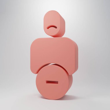 Pembe arka planda izole edilmiş arkadaş ikonu kaybı. Minimalizm kavramı. 3 Boyutlu resimleme.