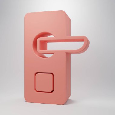 Pembe dijital kapı kilidi, pembe arka planda izole edilmiş ikonu açmak için kablosuz teknolojiye sahip. Kapı kolu tabelası. Güvenlik akıllı ev. Minimalizm kavramı. 3 Boyutlu resimleme.
