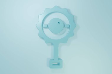 Mavi Çıngıraklı Bebek ikonu mavi arka planda izole edildi. Fasulye torbası işareti. Minimalizm kavramı. 3 Boyutlu resimleme.