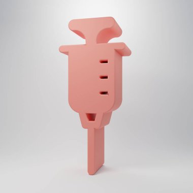 Pembe Şırınga ikonu pembe arka planda izole edilmiş. Aşı için şırınga, aşı, iğne, grip aşısı. Tıbbi ekipman. Minimalizm kavramı. 3 Boyutlu resimleme.